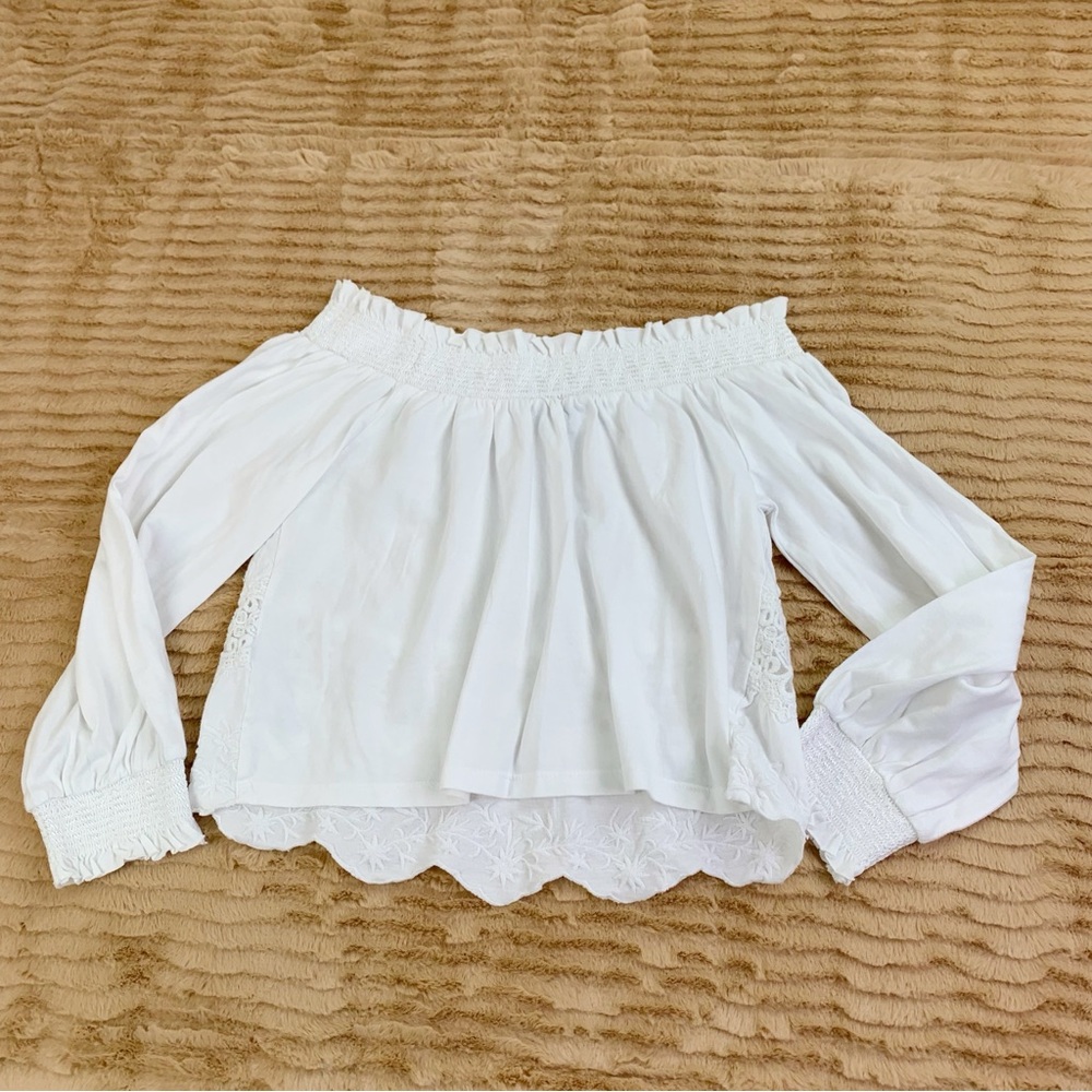 Top Shop White Off-Shoulder Embroidered Women's cropped Top long sleeve - Picture 7 of 9